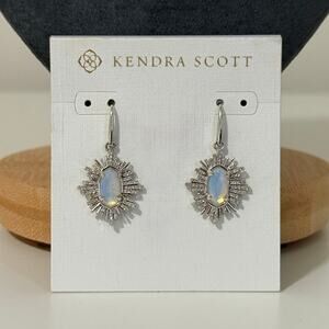 New Kendra Scott Grayson Silver Sunburst Earrings in Iridescent Opalite Illusion
